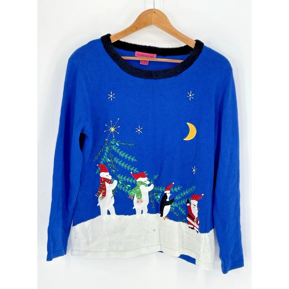 Bobbie Bell Womens Size Large "Ugly" Christmas Sweater Beaded‎ Embroidered